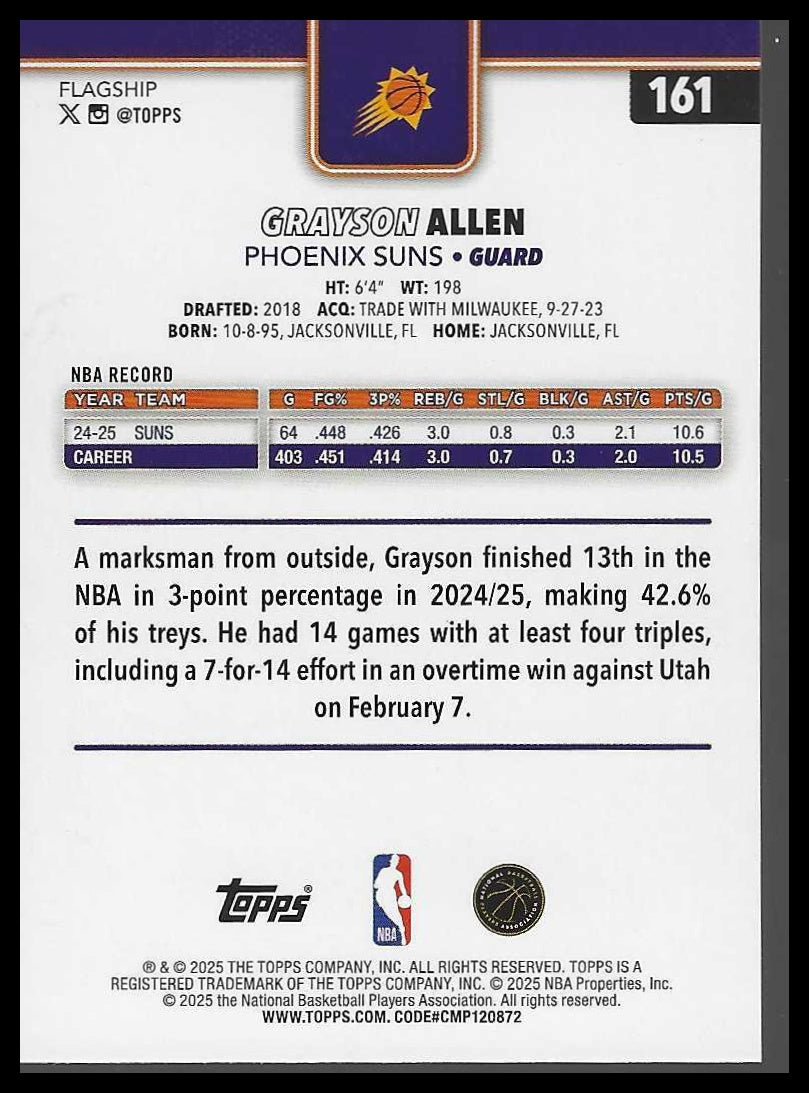 2025-26 Topps #161 Grayson Allen Rainbow Foilboard