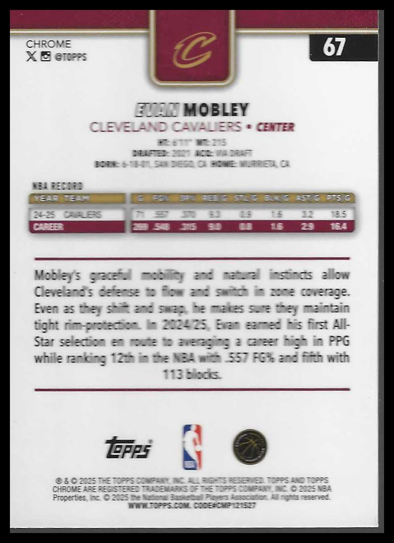 2025-26 Topps Chrome #67 Evan Mobley