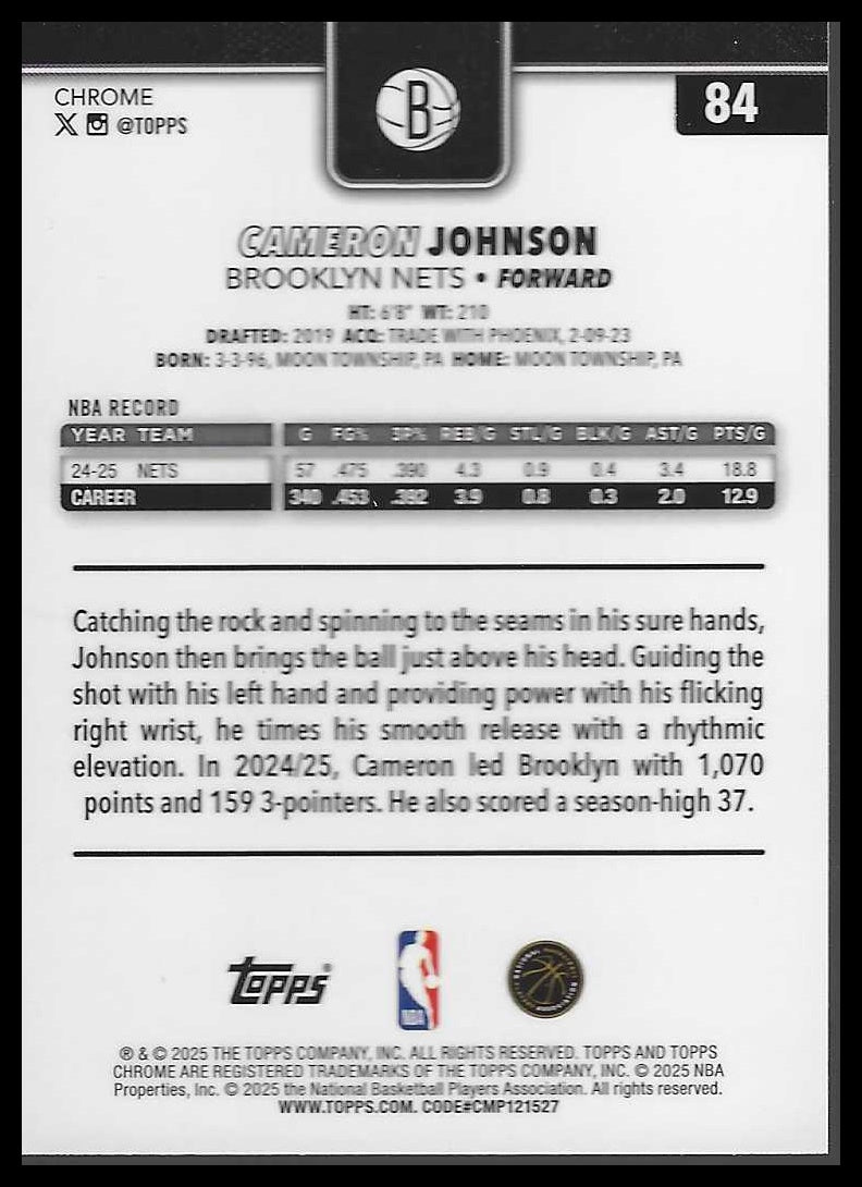 2025-26 Topps Chrome #84 Cameron Johnson