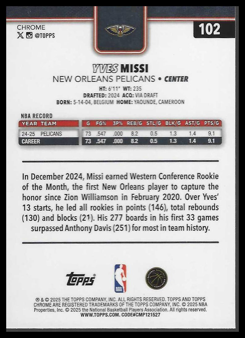 2025-26 Topps Chrome #102 Yves Missi
