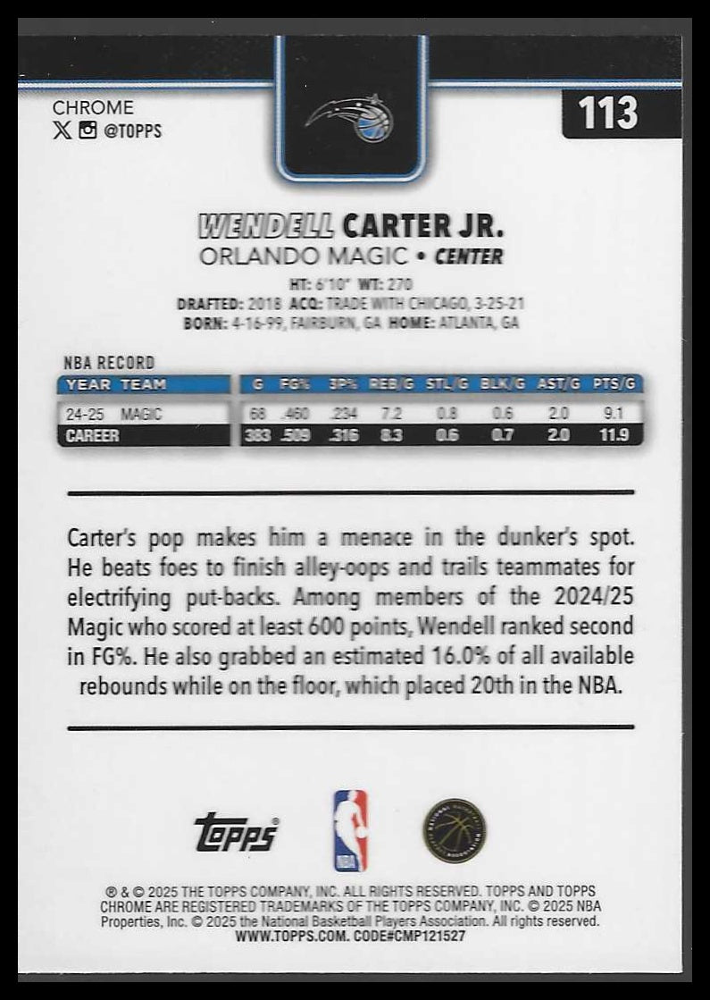 2025-26 Topps Chrome #113 Wendell Carter Jr.