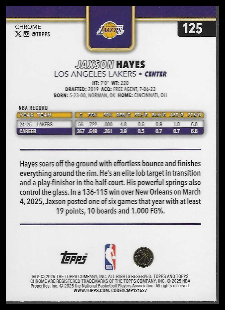 2025-26 Topps Chrome #125 Jaxson Hayes