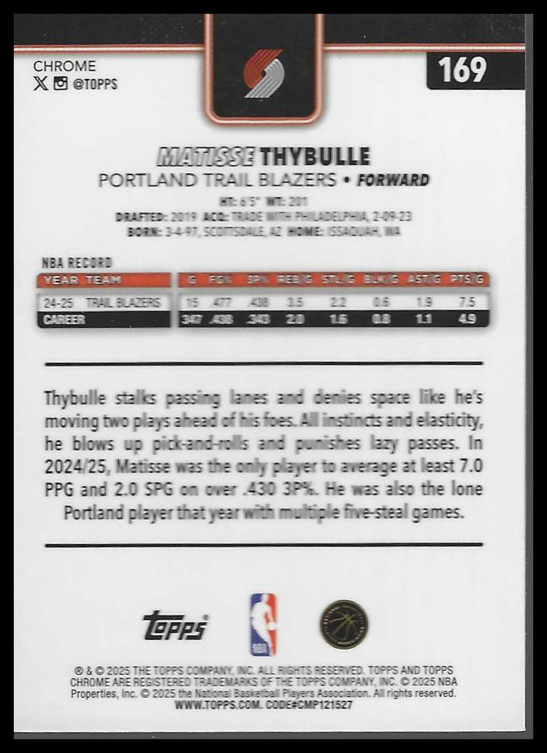 2025-26 Topps Chrome #169 Matisse Thybulle