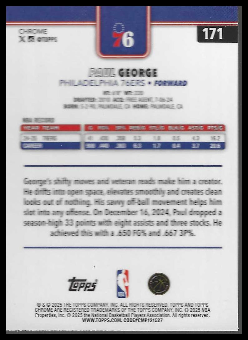2025-26 Topps Chrome #171 Paul George