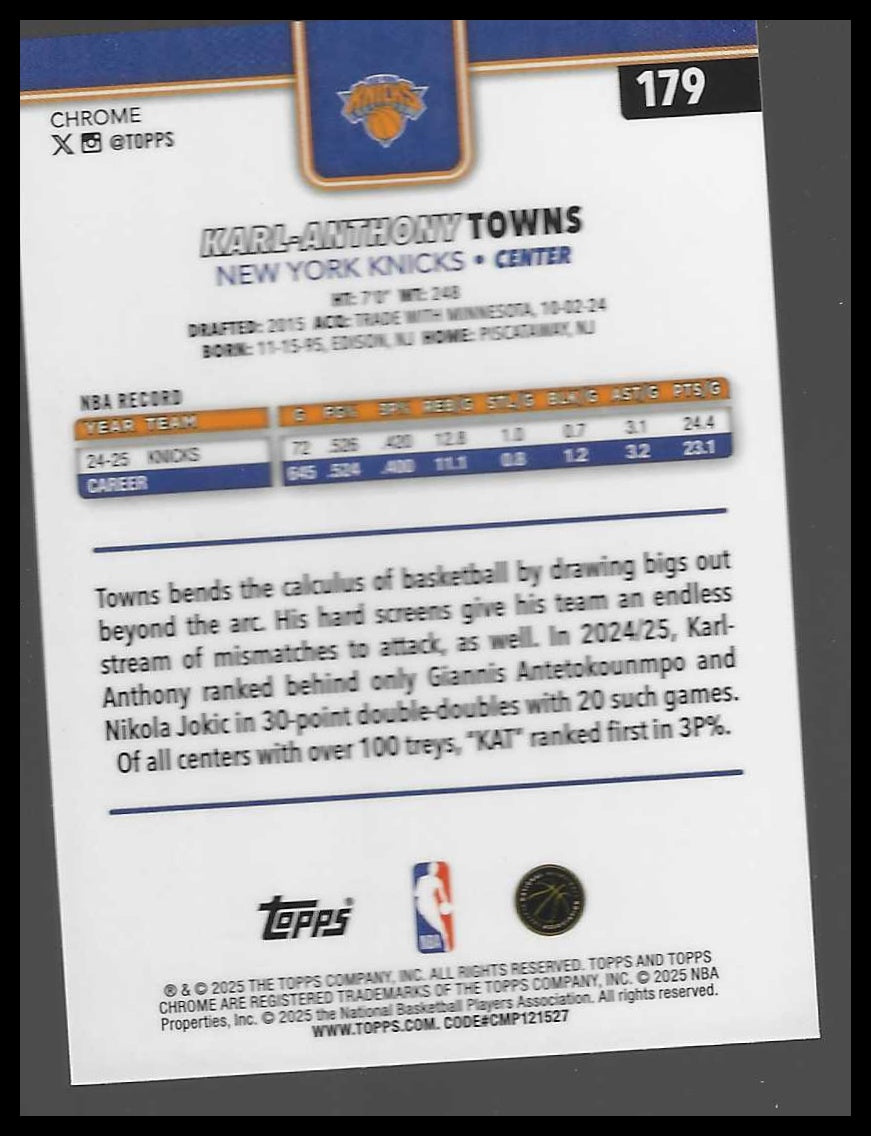 2025-26 Topps Chrome #179 Karl-Anthony Towns