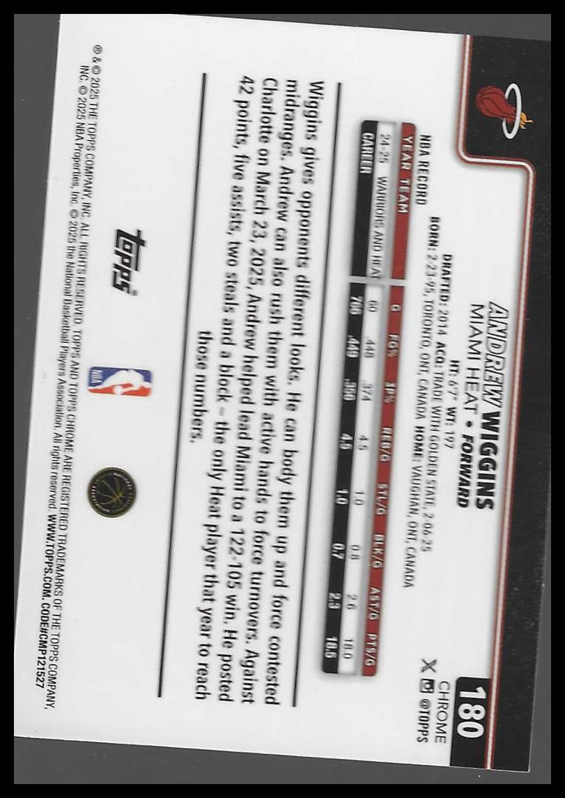 2025-26 Topps Chrome #180 Andrew Wiggins