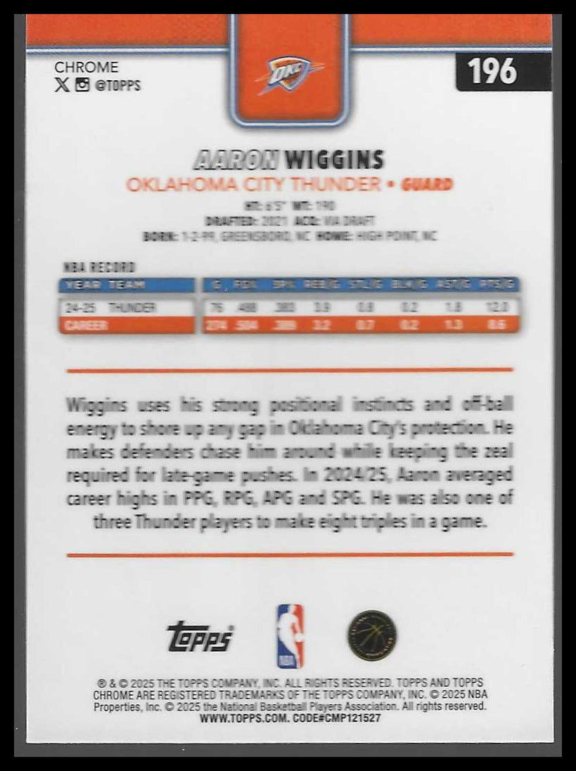 2025-26 Topps Chrome #196 Aaron Wiggins