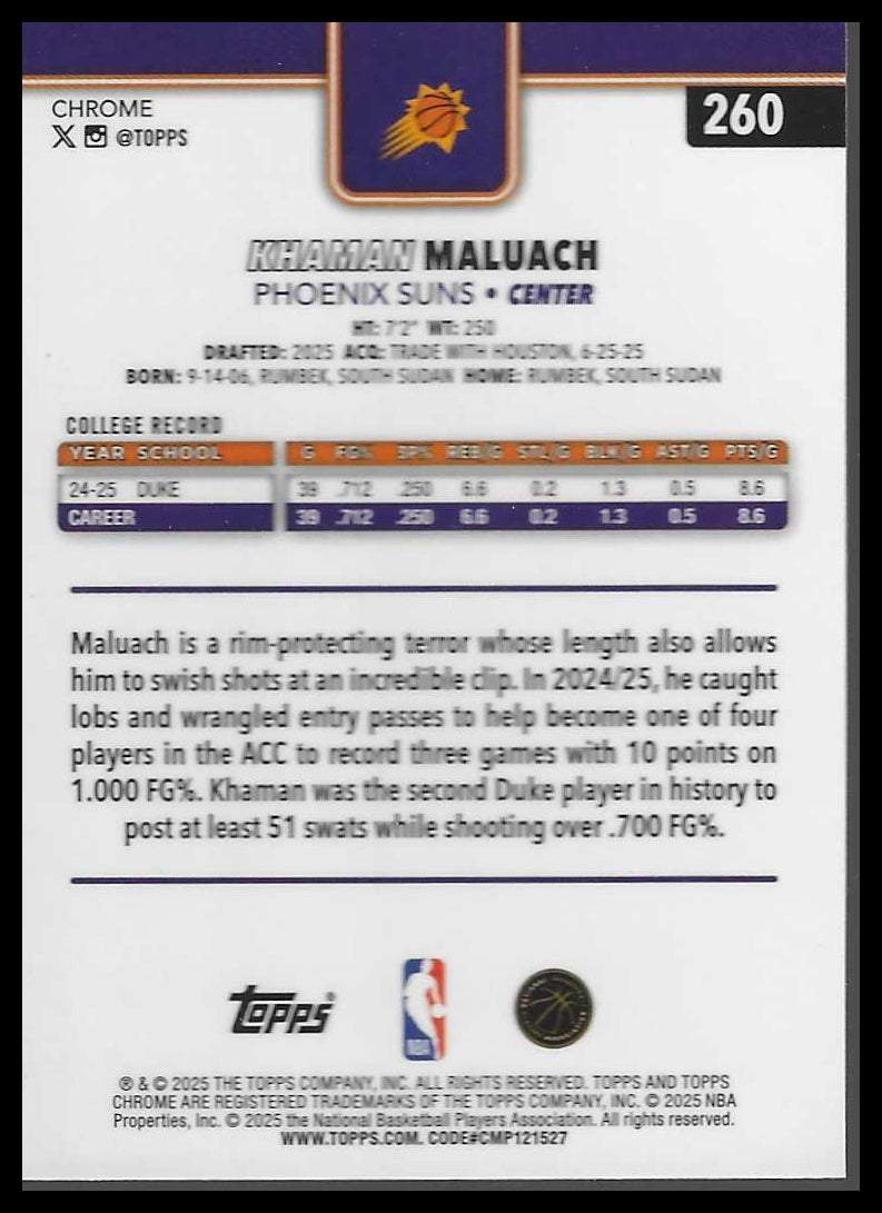 2025-26 Topps Chrome #260 Khaman Maluach RC