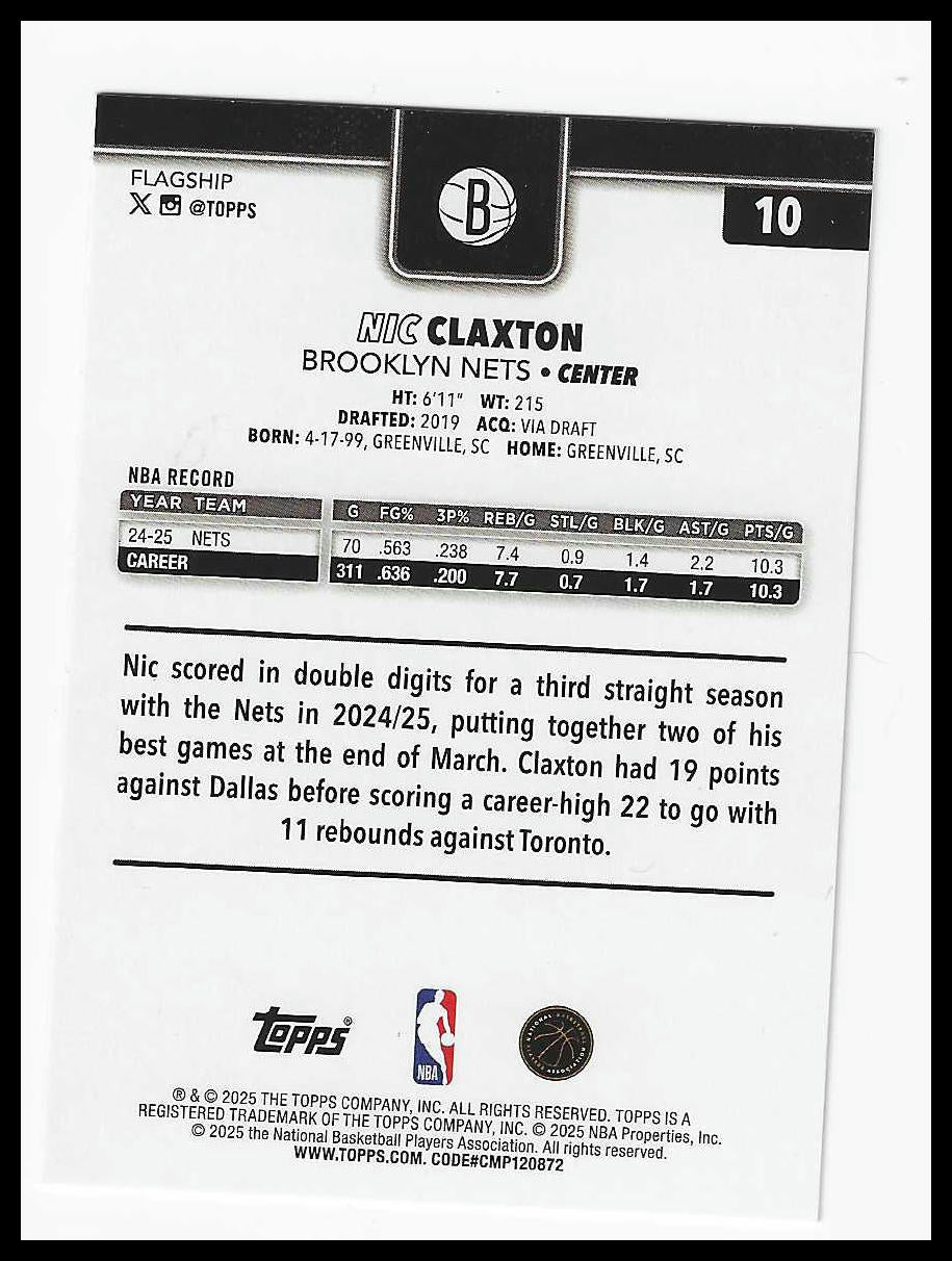 2025-26 Topps #10 Nic Claxton Holo Foil