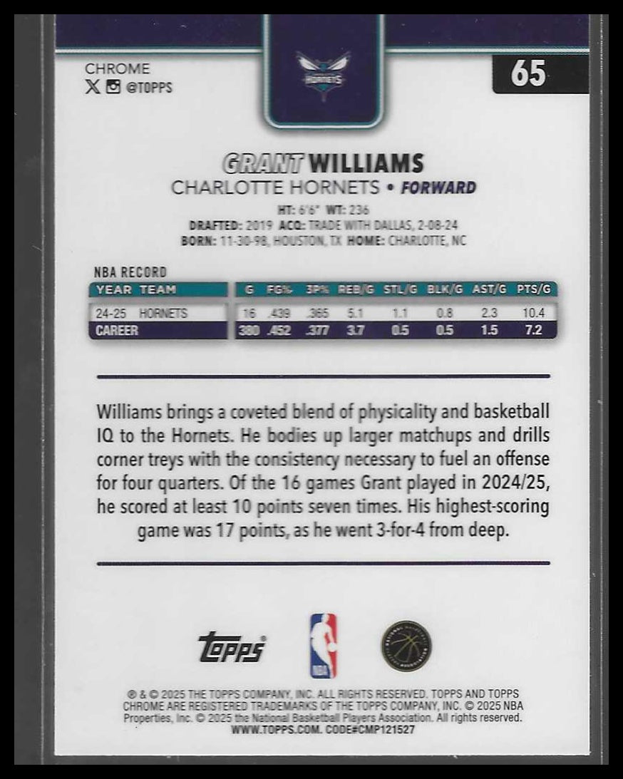 2025-26 Topps Chrome #65 Grant Williams Red White and Blue Refractor