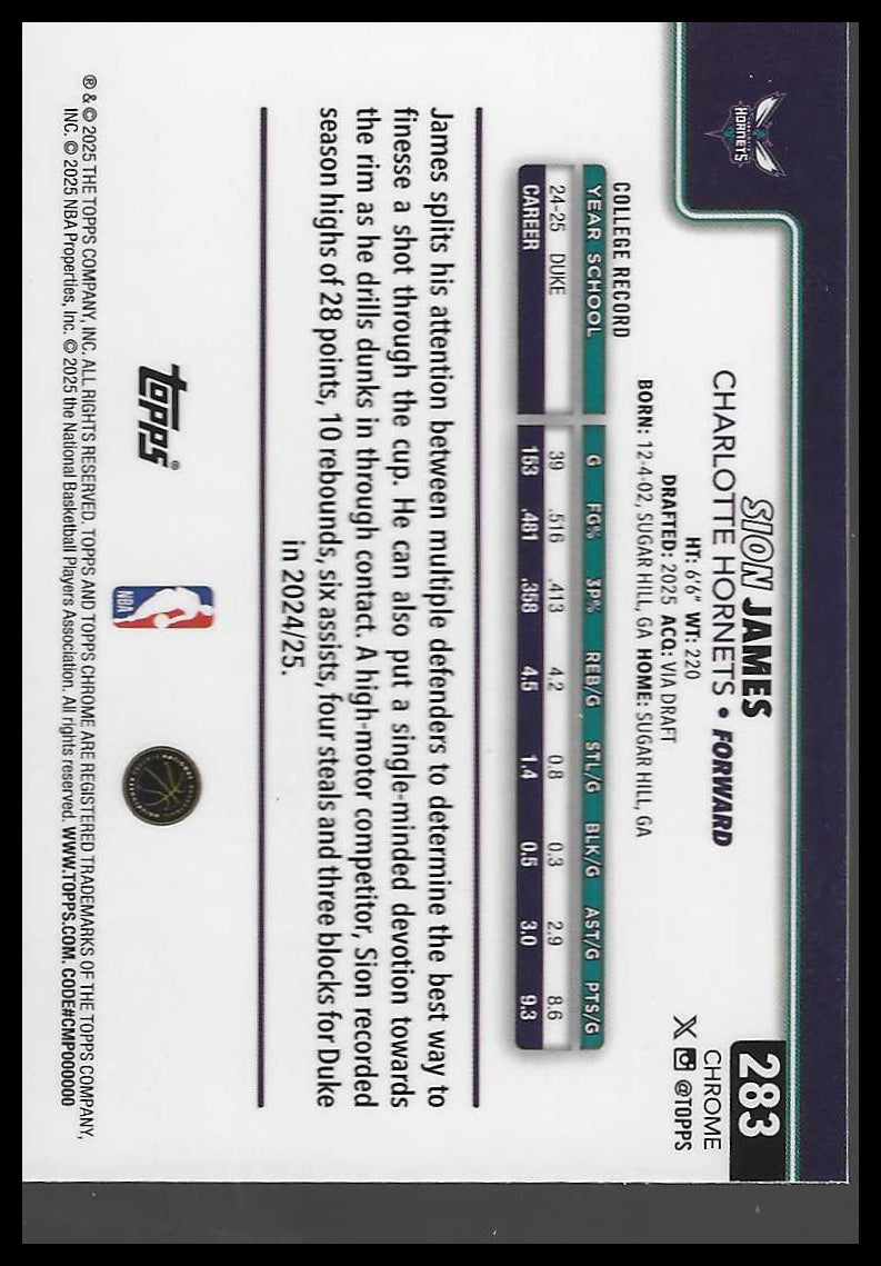 2025-26 Topps Chrome #283 Sion James