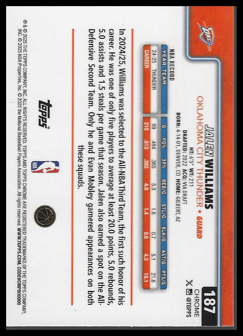 2025-26 Topps Chrome #187 Jalen Williams