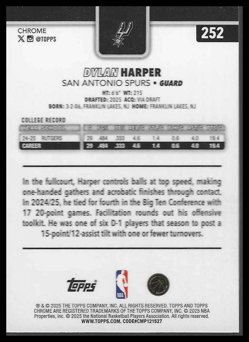 2025-26 Topps Chrome #252 Dylan Harper