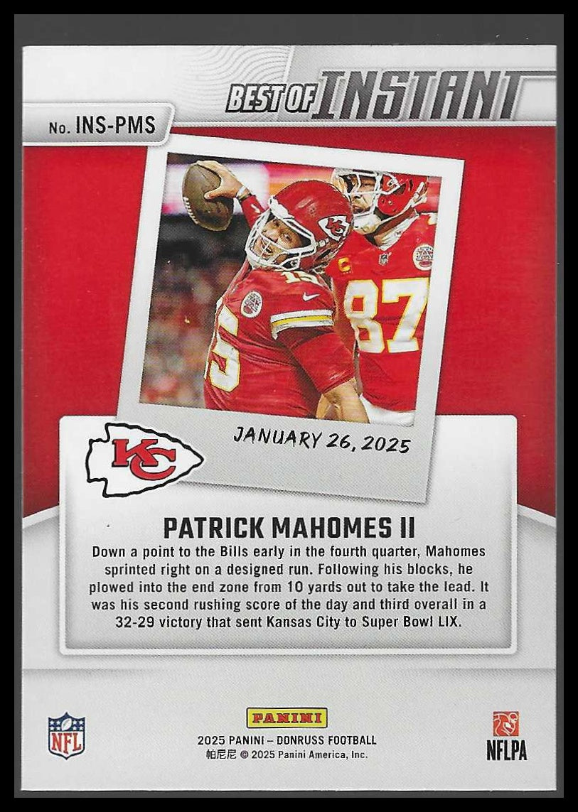 2025 Donruss #INS-PMS Patrick Mahomes II Best of Instant