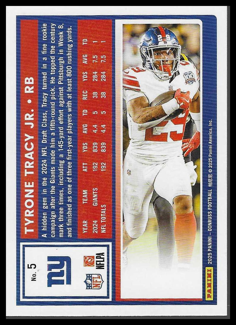 2025 Donruss #5 Tyrone Tracy Jr. Press Proofs Green
