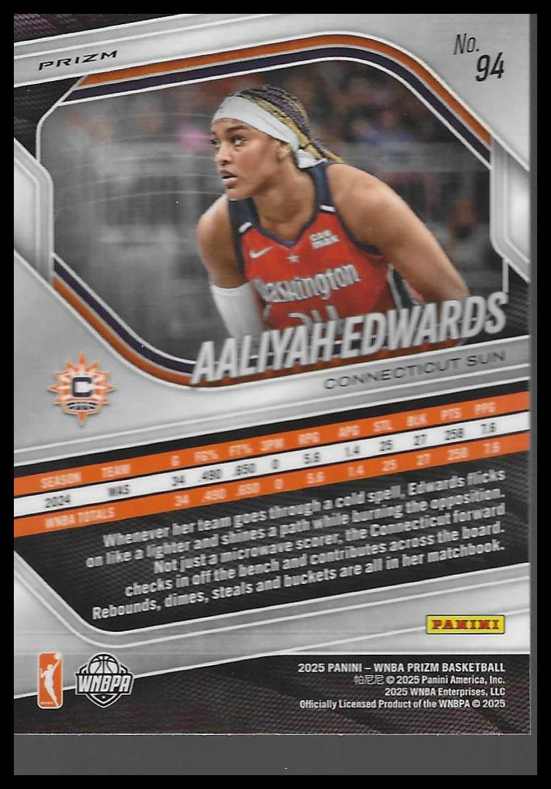 2025 Panini Prizm WNBA #94 Aaliyah Edwards Ice Prizms