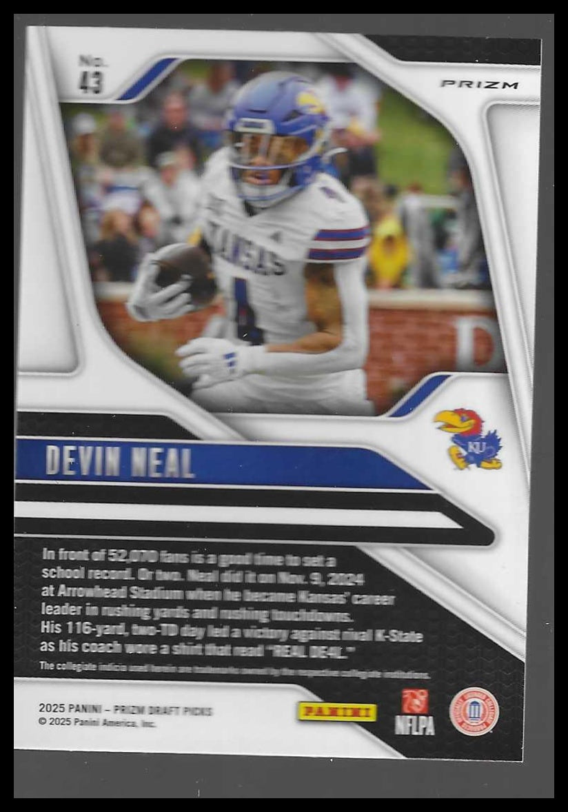 2025 Panini Prizm Draft Picks #43 Devin Neal Prizms Gold Ice