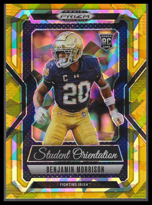 2025 Panini Prizm Draft Picks #21 Benjamin Morrison Student Orientation Gold Ice