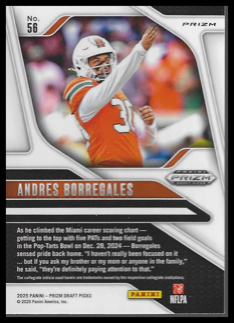 2025 Panini Prizm Draft Picks #56 Andres Borregales Prizms Gold Ice
