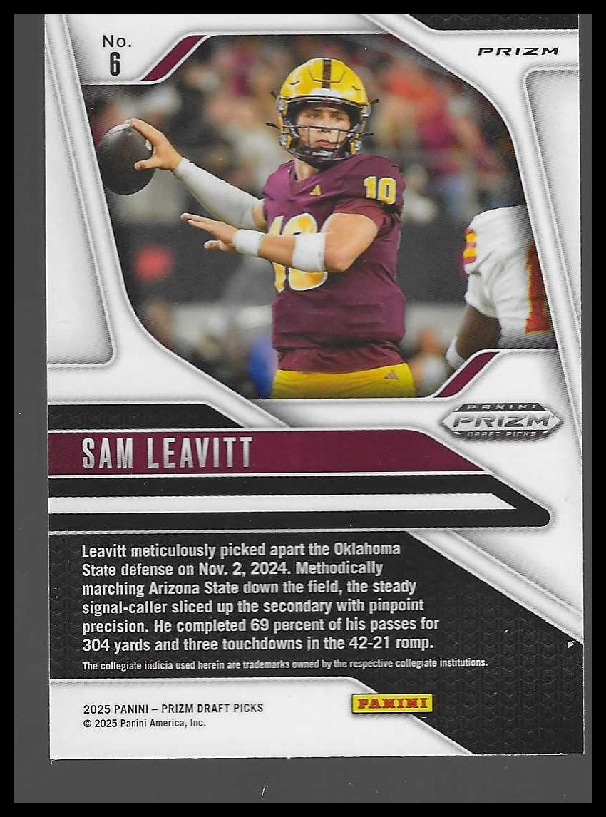 2025 Panini Prizm Draft Picks #6 Sam Leavitt Prizms Silver
