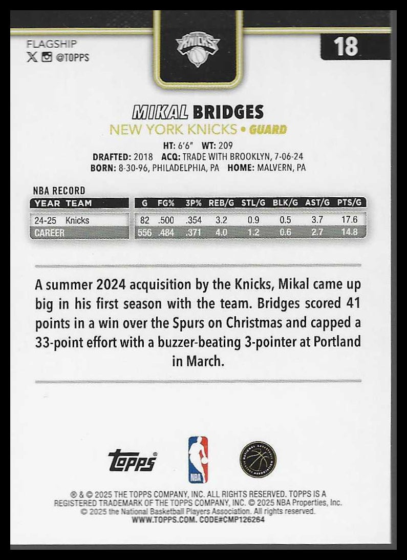 2025-26 Topps #18 Mikal Bridges Blackout