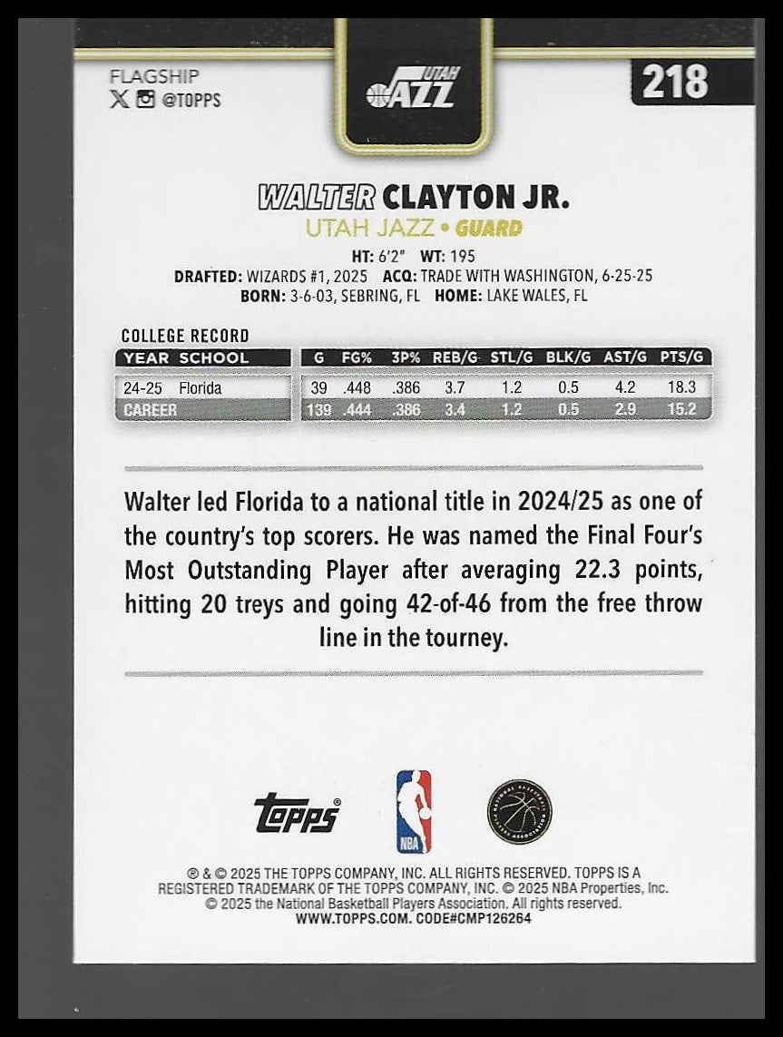 2025-26 Topps #218 Walter Clayton Jr. Blackout
