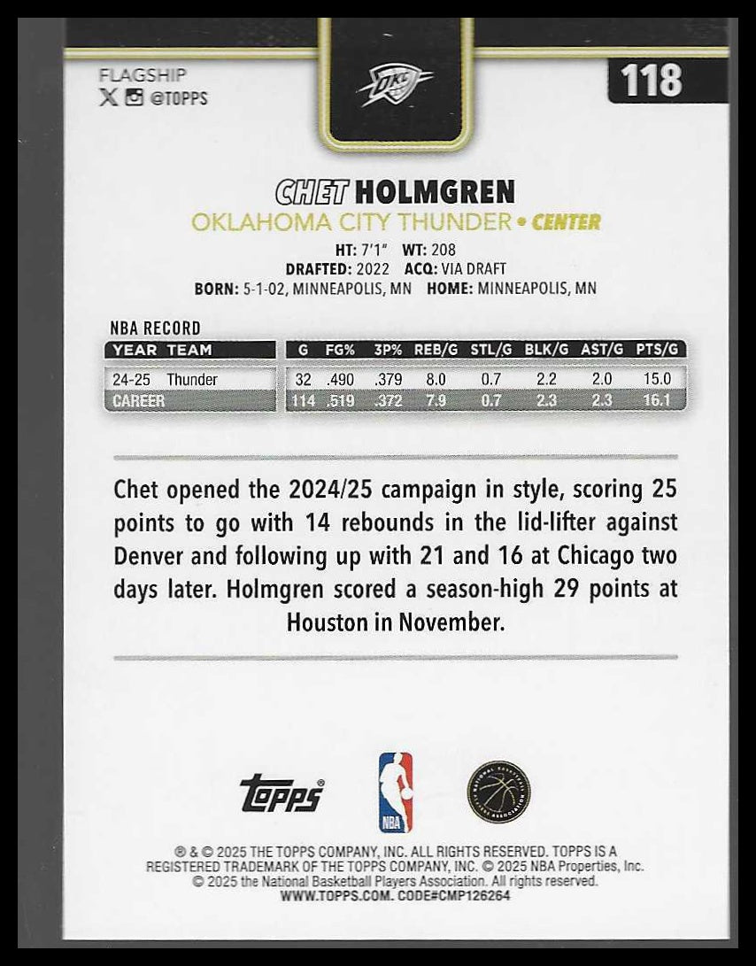 2025-26 Topps #118 Chet Holmgren Blackout