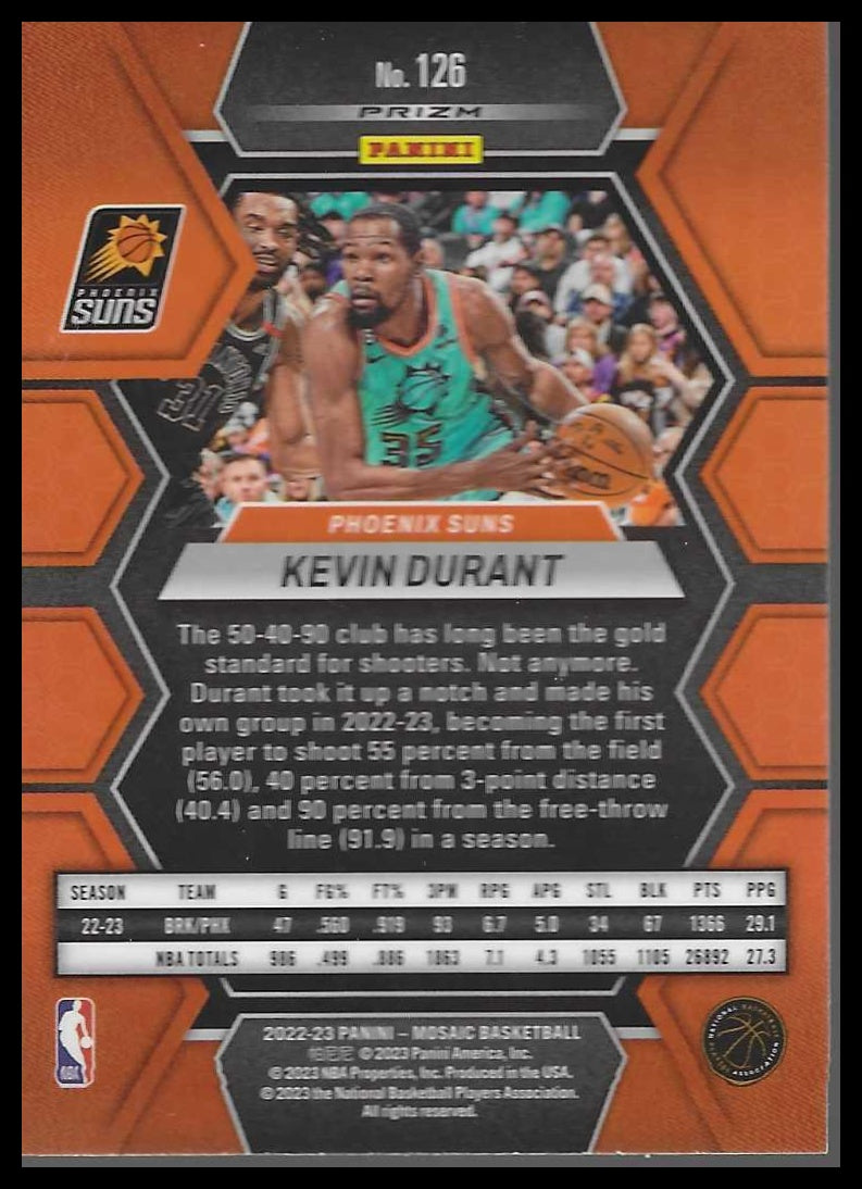2022-23 Panini Mosaic #126 Kevin Durant Reactive Blue