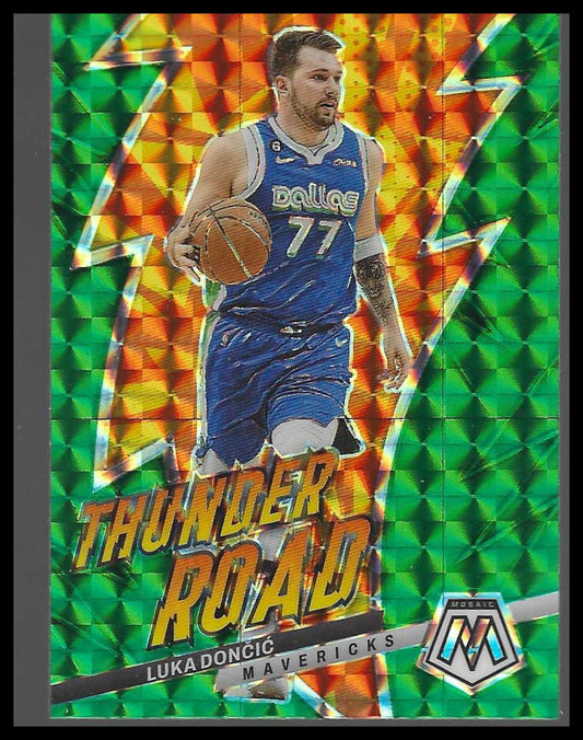 2022-23 Panini Mosaic #9 Luka Doncic Thunder Road Mosaic Green