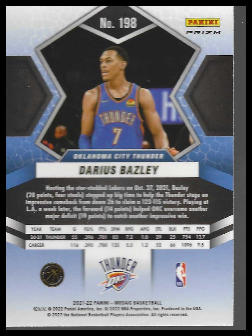 2021-22 Panini Mosaic #198 Darius Bazley NBA 75th Anniversary Blue SSP