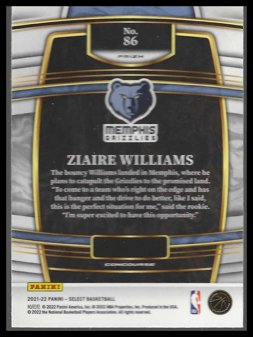 2021-22 Panini Select #86 Ziaire Williams Blue Prizms