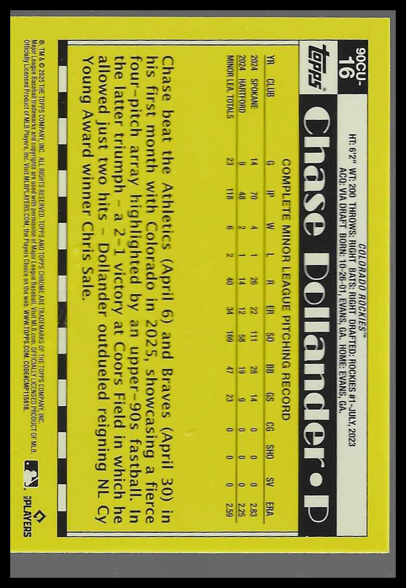 2025 Topps Chrome Update #90CU-16 Chase Dollander 1990 Topps Chrome