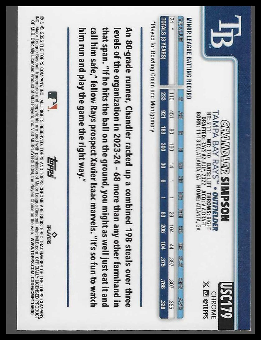 2025 Topps Chrome Update #USC179 Chandler Simpson RayWave Refractor