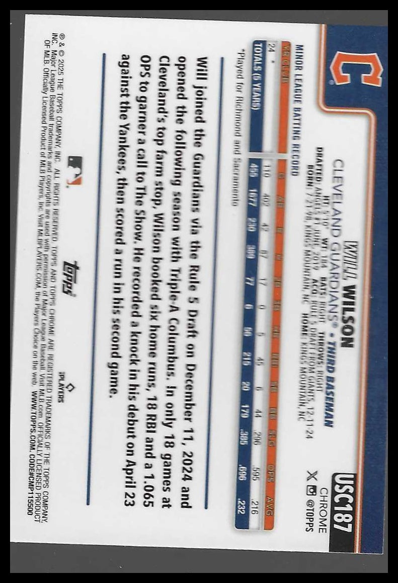 2025 Topps Chrome Update #USC187 Will Wilson RayWave Refractor