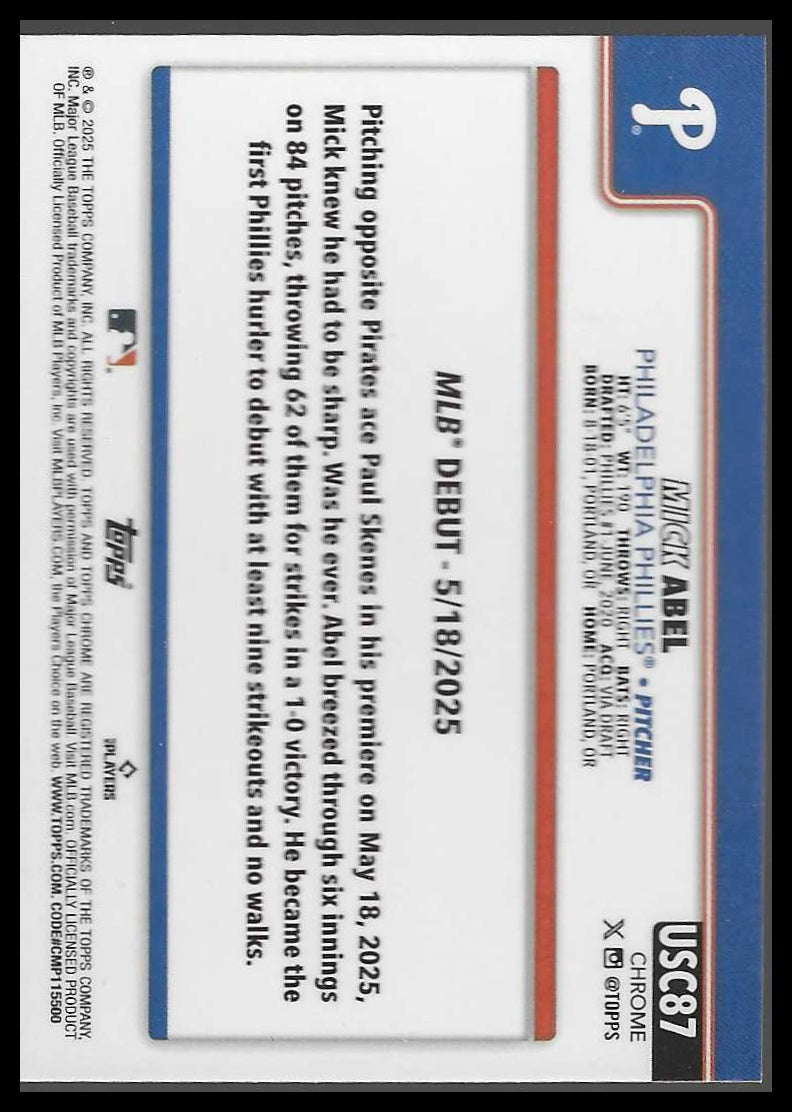 2025 Topps Chrome Update #USC87 Mick Abel Prism Refractors