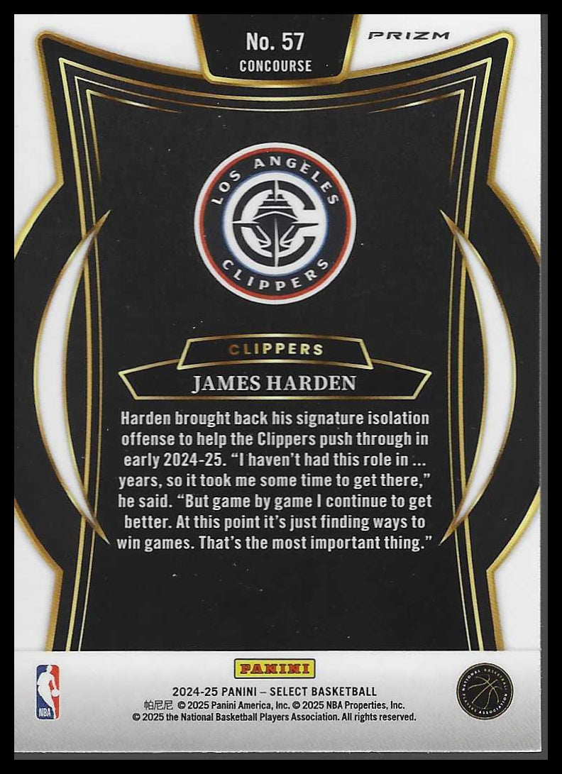 2024-25 Panini Select #57 James Harden Blue Cracked Ice Prizm