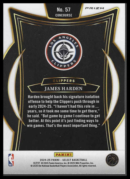 2024-25 Panini Select #57 James Harden Blue Cracked Ice Prizm