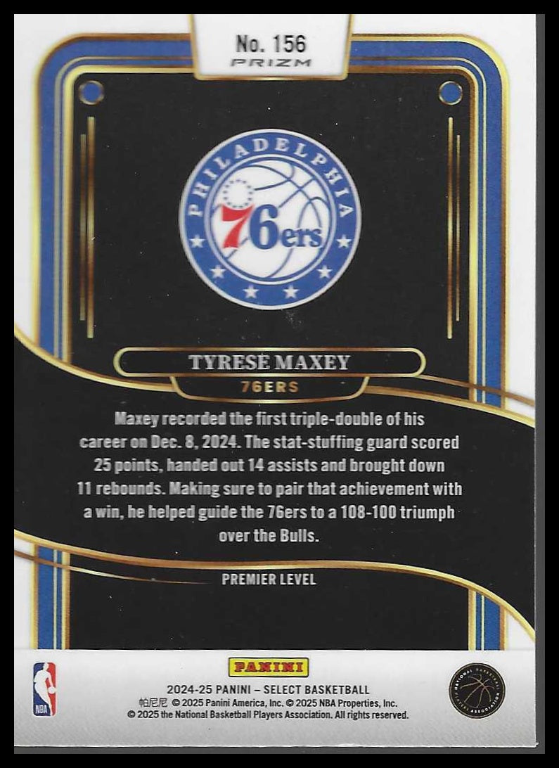 2024-25 Panini Select #156 Tyrese Maxey Blue Cracked Ice Prizm