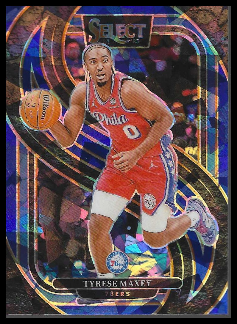 2024-25 Panini Select #156 Tyrese Maxey Blue Cracked Ice Prizm