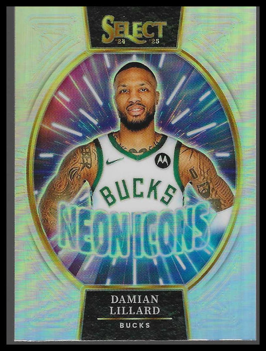 2024-25 Panini Select #5 Damian Lillard Neon Icons Silver Prizms