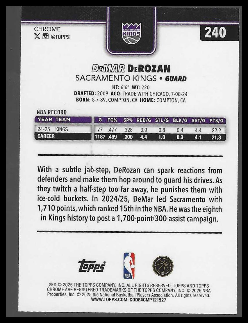 2025-26 Topps Chrome #240 DeMar DeRozan Refractor