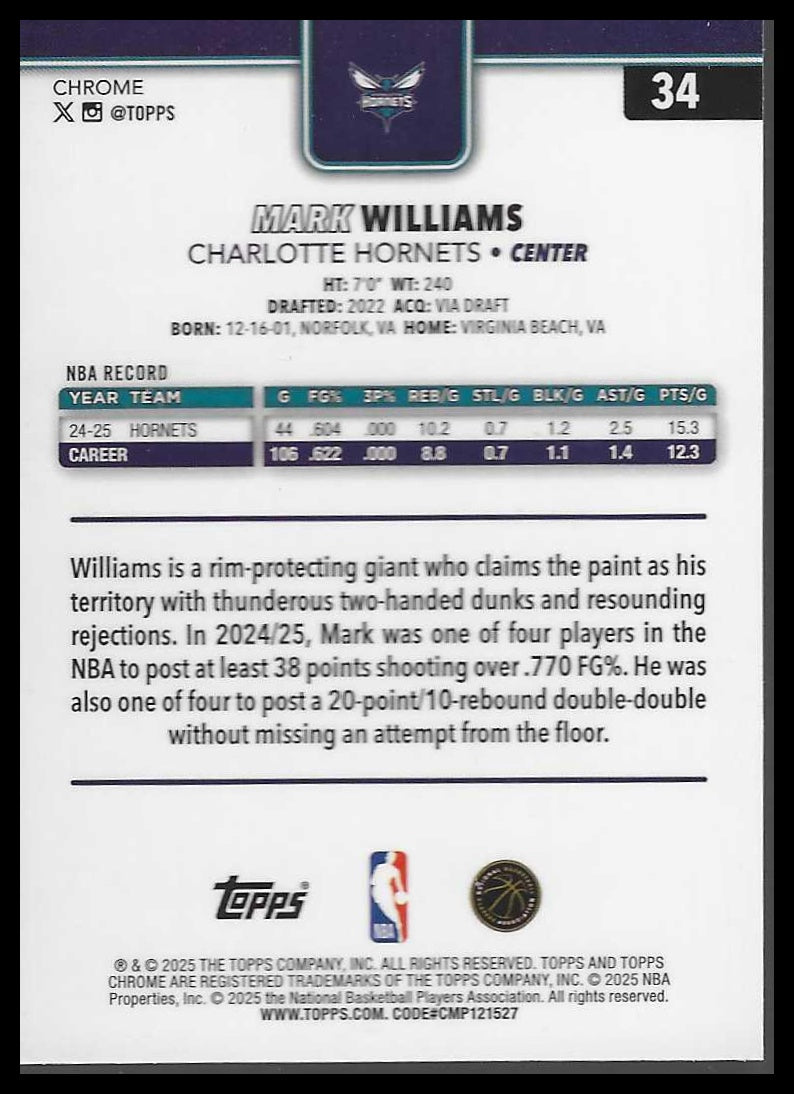 2025-26 Topps Chrome #34 Mark Williams