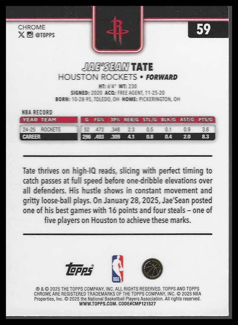 2025-26 Topps Chrome #59 Jae'Sean Tate