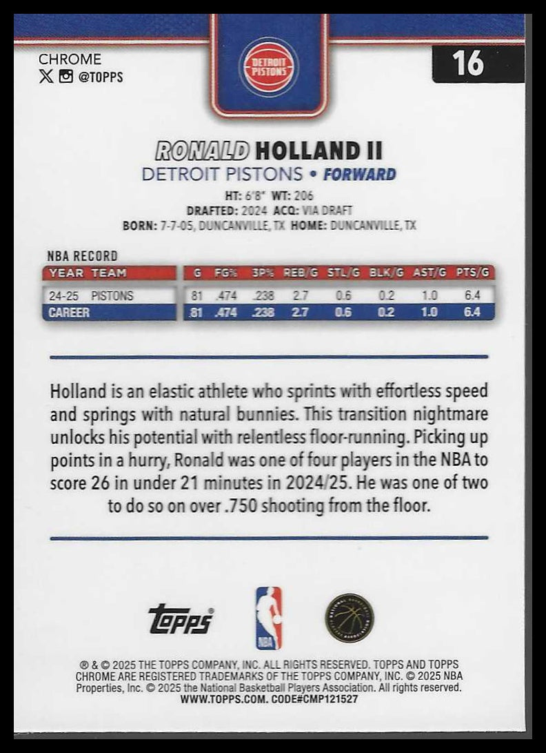 2025-26 Topps Chrome #16 Ron Holland II