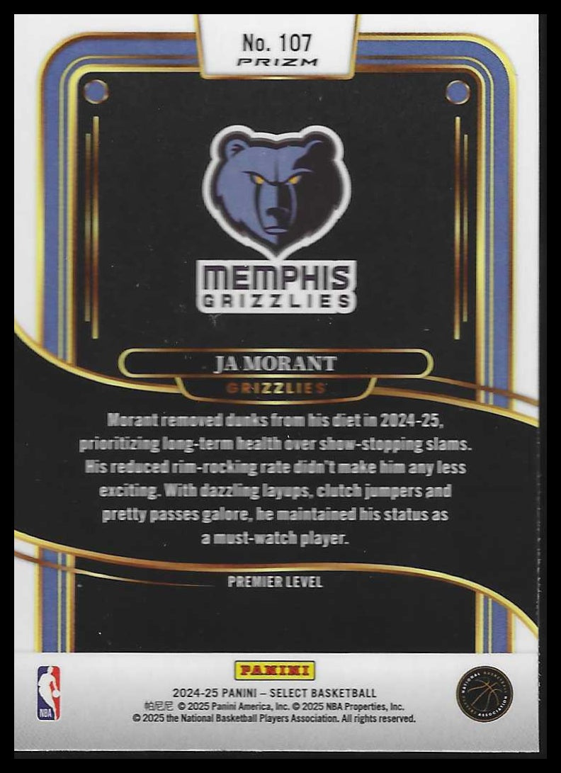 2024-25 Panini Select #107 Ja Morant Blue Prizm