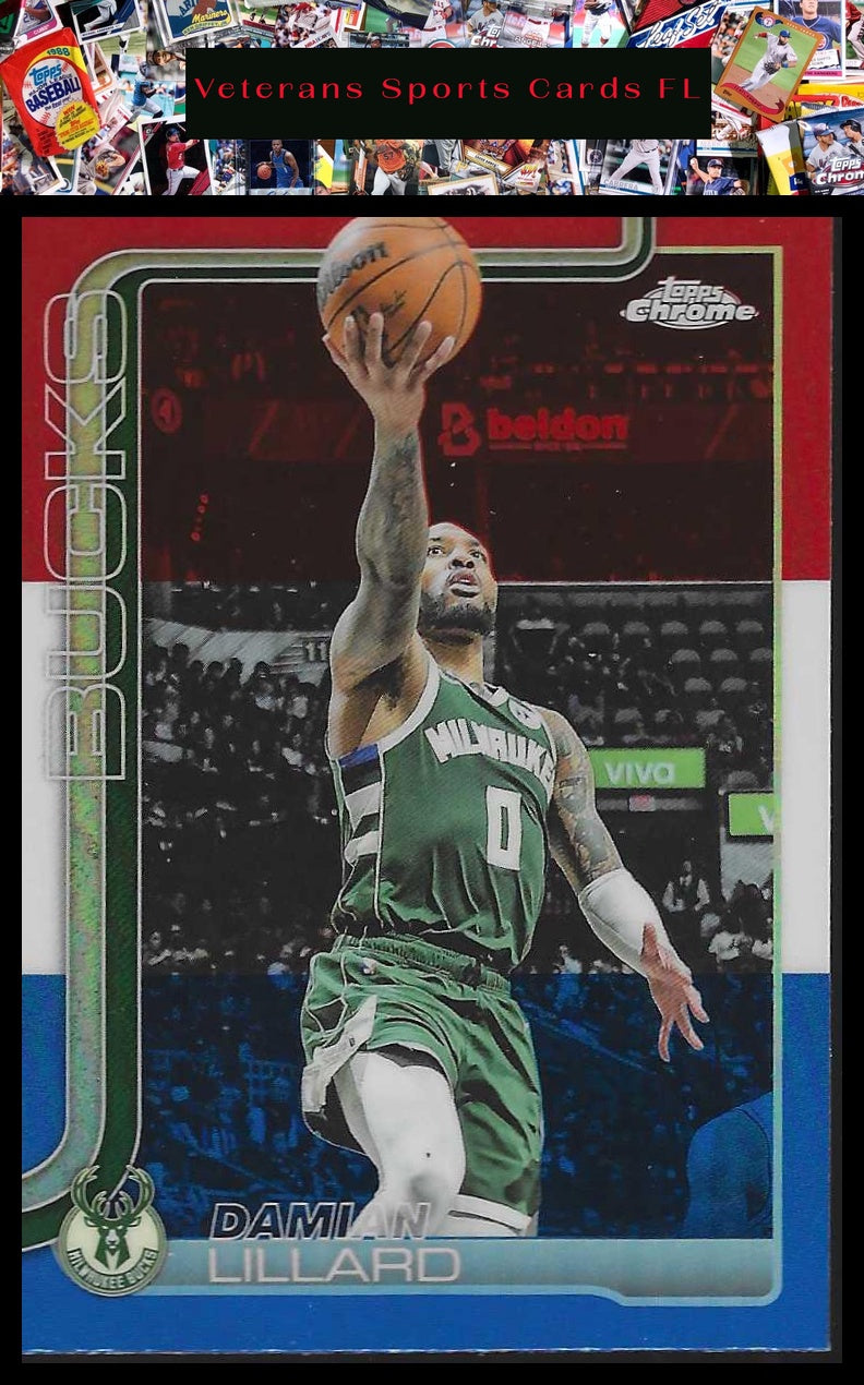 2025-26 Topps Chrome #153 Damian Lillard Red White and Blue Refractor