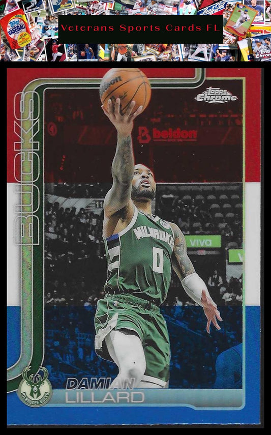 2025-26 Topps Chrome #153 Damian Lillard Red White and Blue Refractor