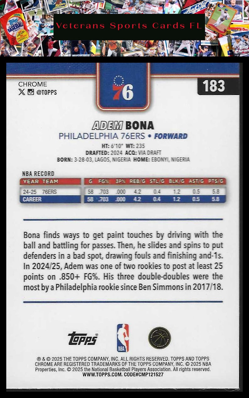 2025-26 Topps Chrome #183 Adem Bona