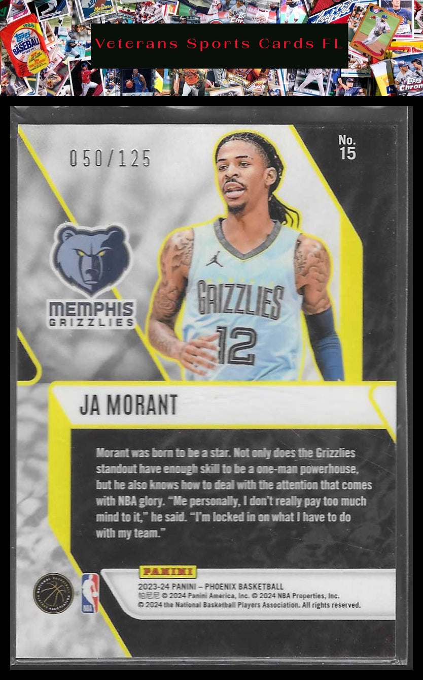 2023-24 Panini Phoenix #15 Ja Morant Fade To Black Phoenix White Ice #/125