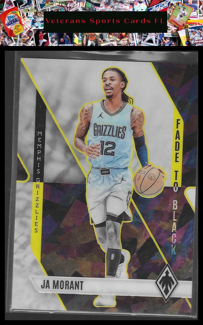 2023-24 Panini Phoenix #15 Ja Morant Fade To Black Phoenix White Ice #/125
